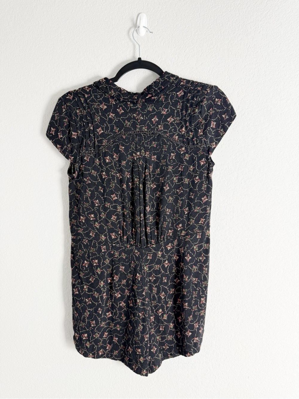 Free People Debby Dot Black Floral Print Shorts Romper with Silver Buttons - Picture 3 of 9
